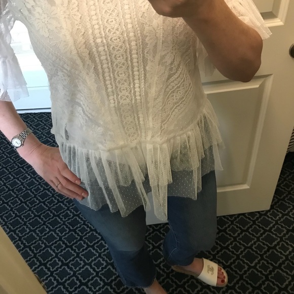 LAST ❤️ Ruffled Lace Short Sleeve Sheer Blouse - Picture 6 of 7